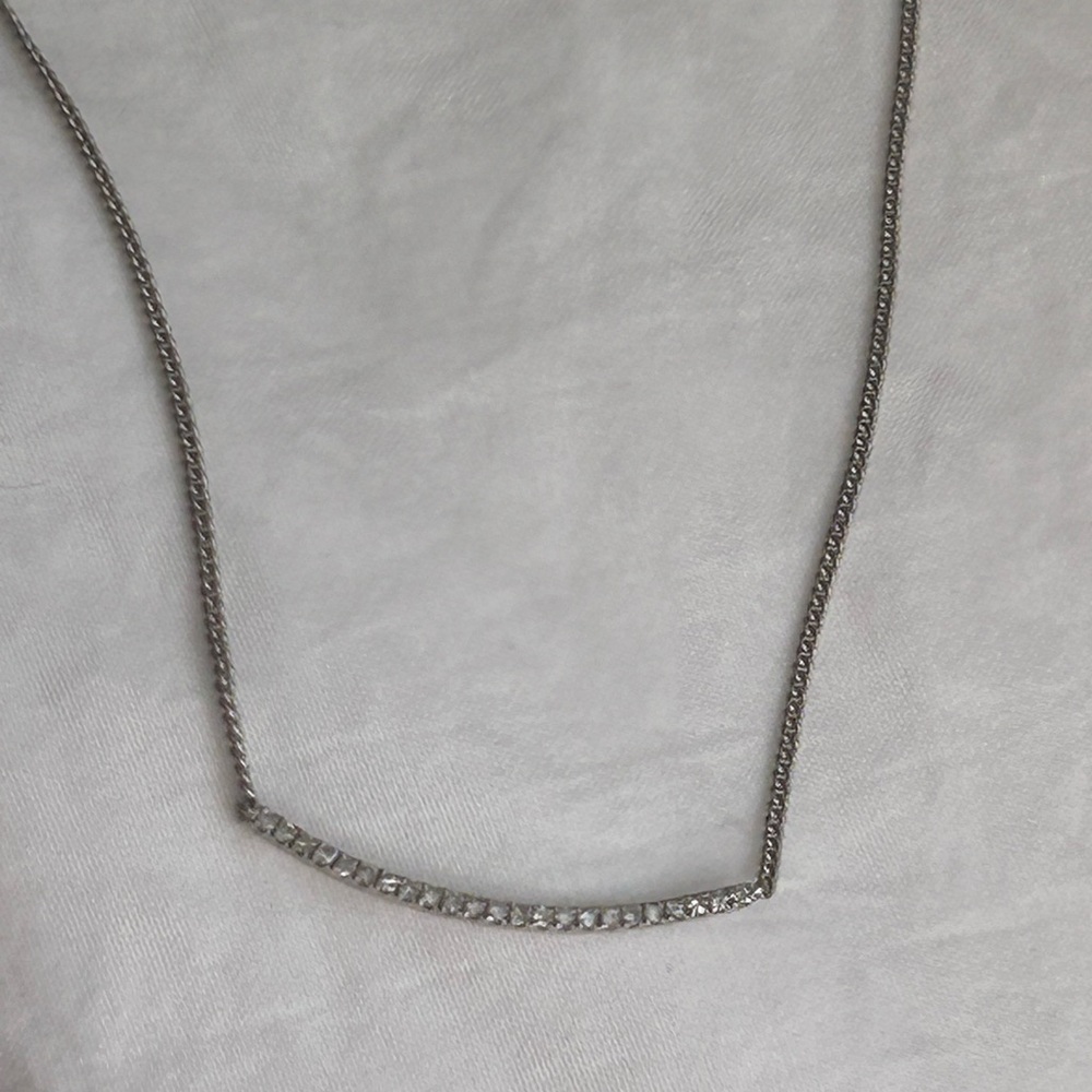 Sterling Silver Necklace with curved bar with diamonds or white topaz